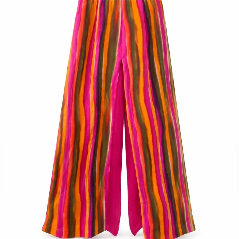 Cache Vintage Boho Silk Wide-Leg Overlay Palooza Pants Sz 2